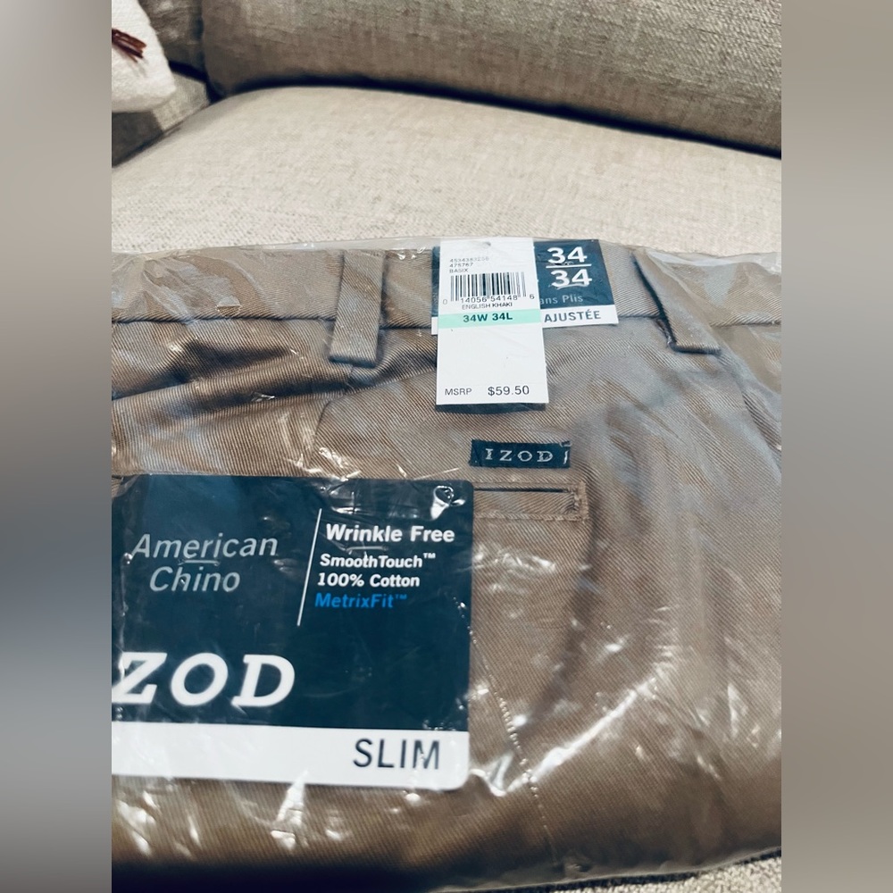 IZOD American Chino Wrinkle Free 100% cotton 34x34 Slim Fit men’s pants